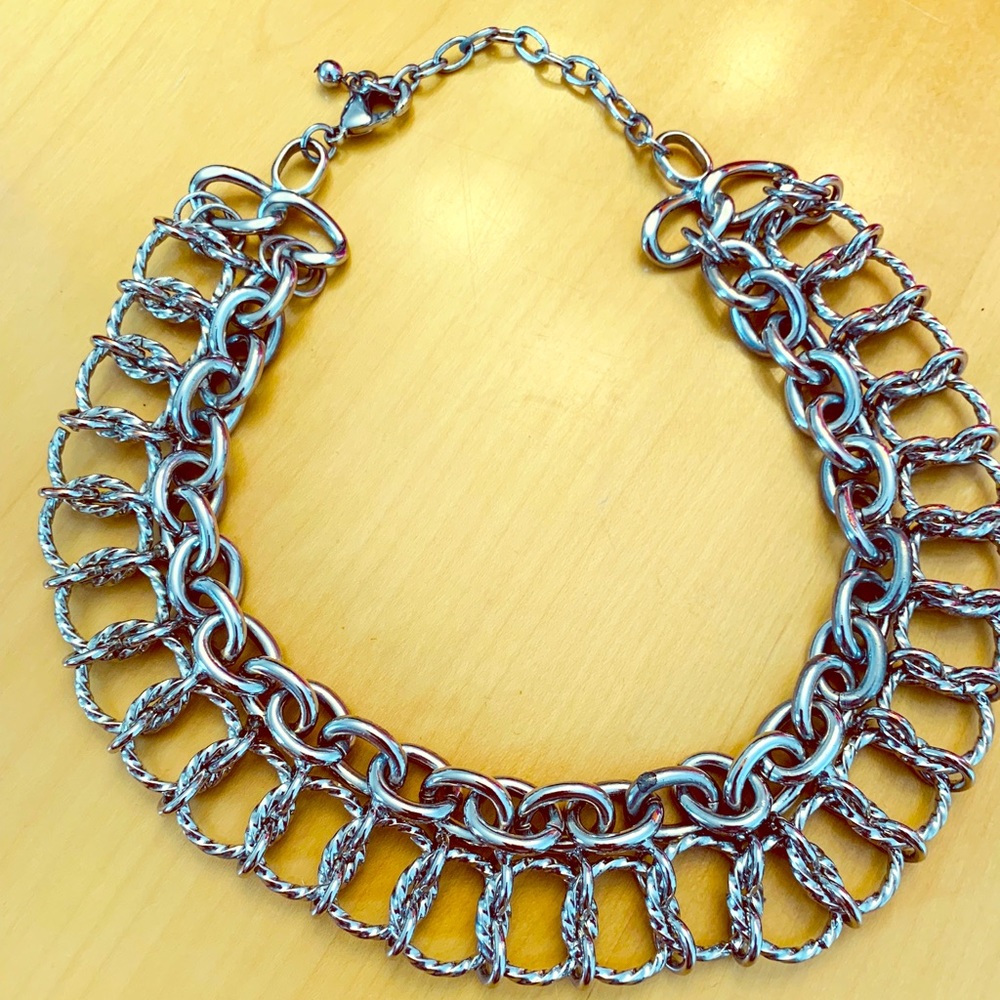 Statement Silver Collar Necklace - image 1